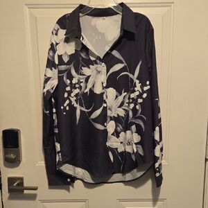 SHEIN Black and White Floral Button Down Shirt
